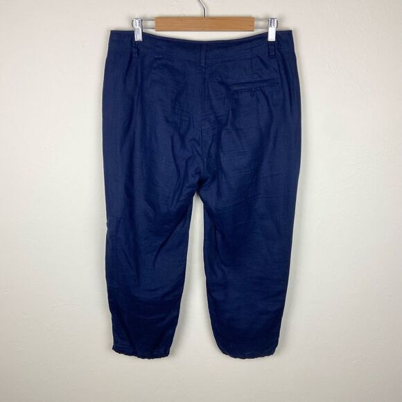 Eileen Fisher Organic Linen Straight Leg Ankle Pant - Navy - Picture 5 of 7